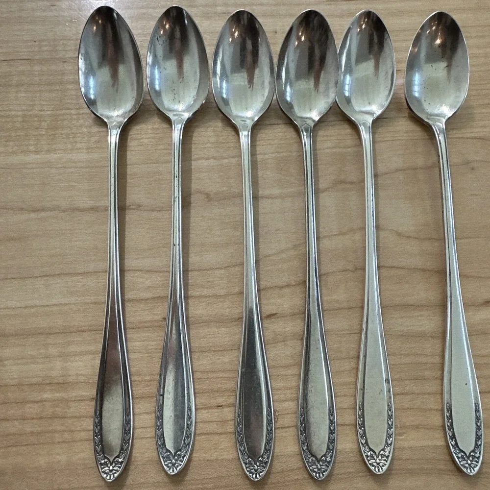 Oneida Community Par Plate Bridal Wreath Silverplate Iced Tea Spoons Set of 6